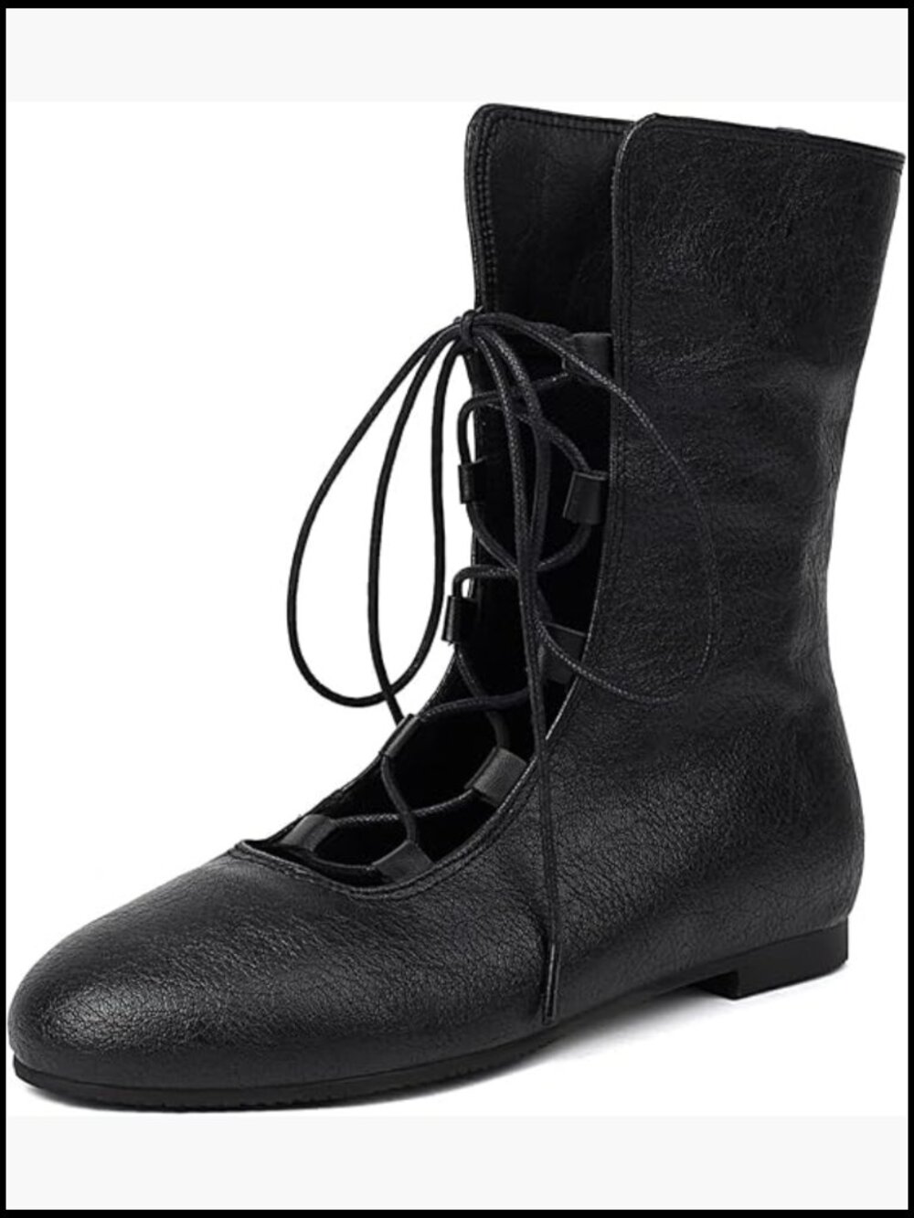 Vintage Lace Up Ankle Boots Flat Faux Leather Gothic Medieval Short Booties